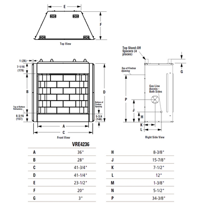 Superior 36 Inch Vent Free In/Outdoor Gas Firebox - VRE4236