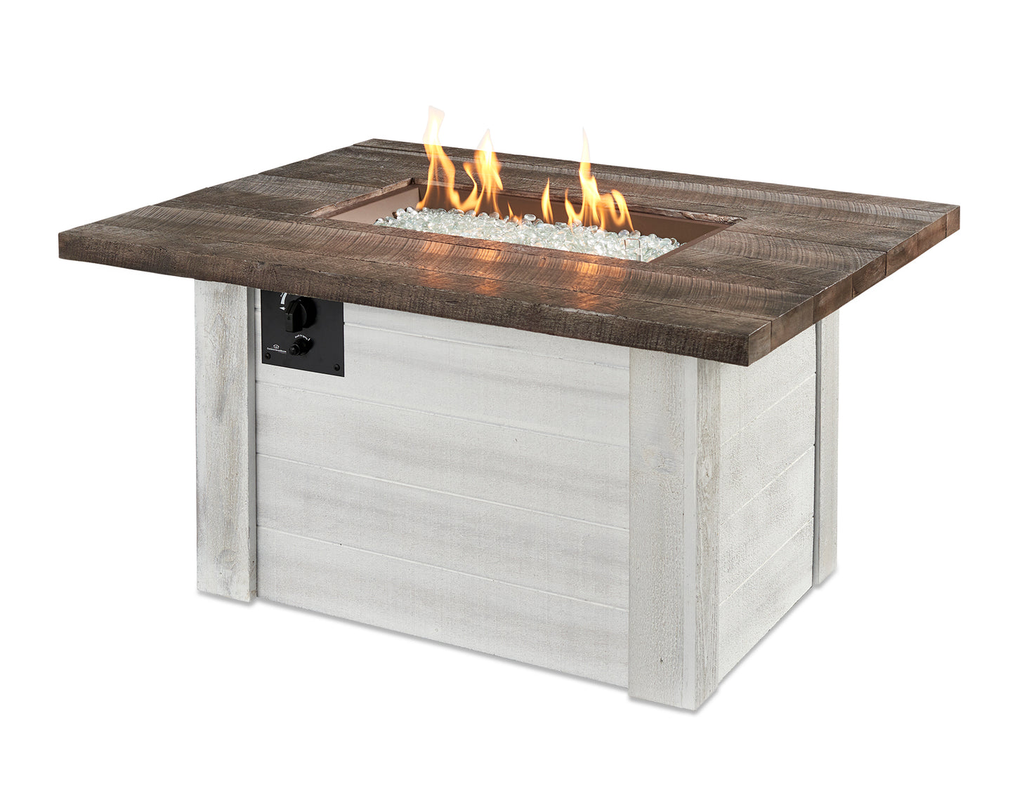 The Outdoor GreatRoom Company Alcott 48-Inch Rectangular Gas Fire Pit Table with 24-Inch Crystal Fire Burner - Antique Timber - ALC-1224