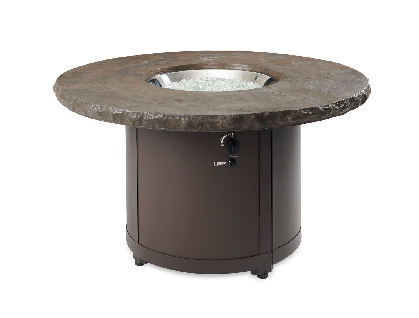 The Outdoor GreatRoom Company Beacon 48-Inch Round Gas Fire Pit Table with 20-Inch Crystal Fire Burner - Marbleized Noche - BC-20-MNB