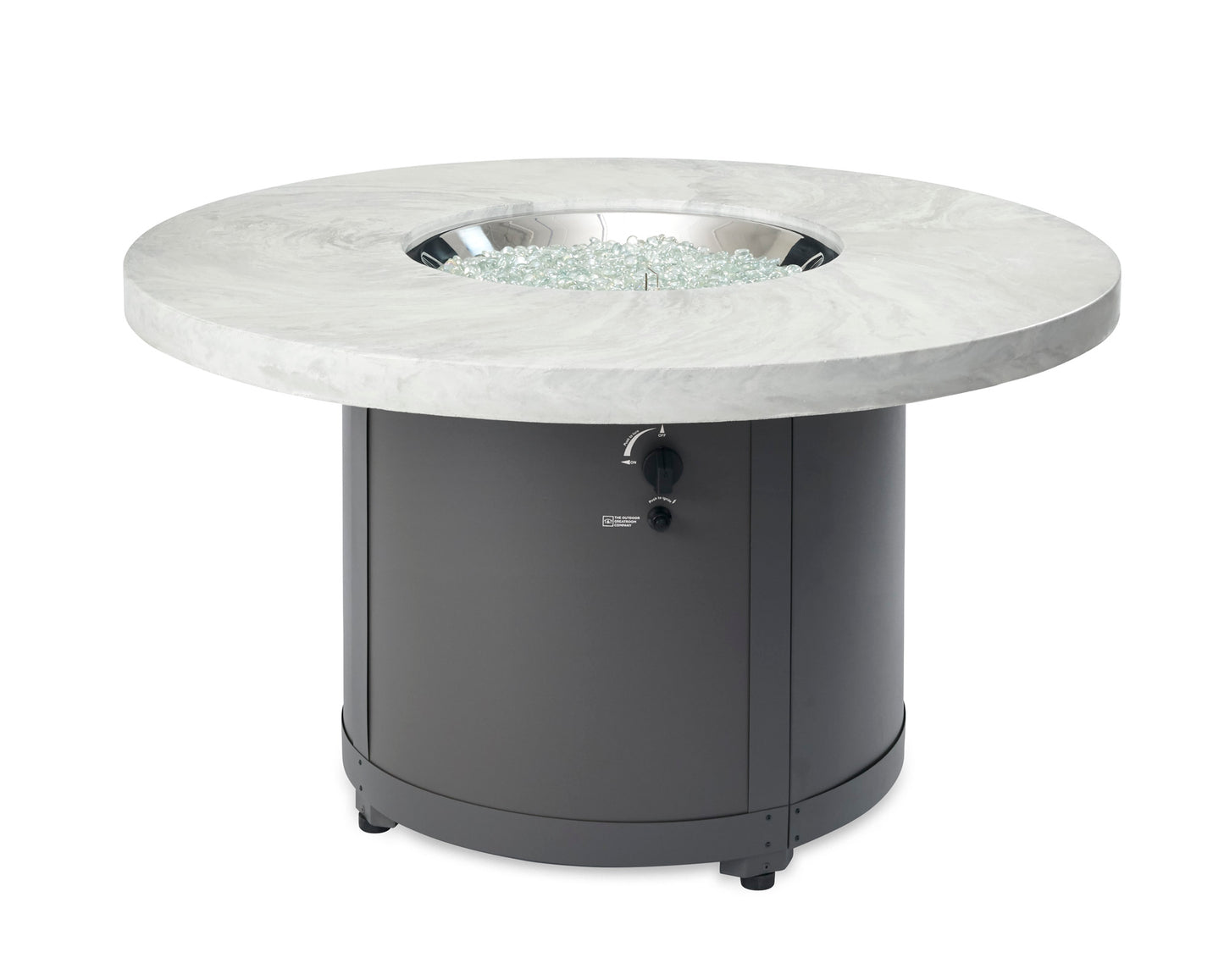 The Outdoor GreatRoom Company Beacon 48-Inch Round Propane Gas Fire Pit Table with 20-Inch Crystal Fire Burner - White Onyx - BC-20-WO