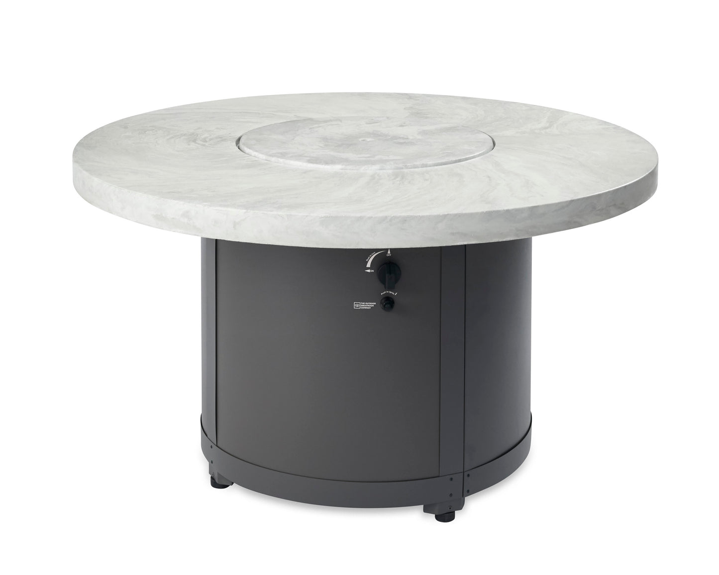 The Outdoor GreatRoom Company Beacon 48-Inch Round Propane Gas Fire Pit Table with 20-Inch Crystal Fire Burner - White Onyx - BC-20-WO