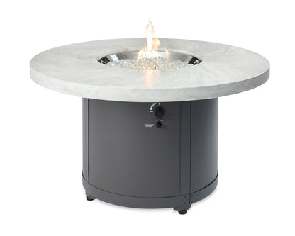 The Outdoor GreatRoom Company Beacon 48-Inch Round Propane Gas Fire Pit Table with 20-Inch Crystal Fire Burner - White Onyx - BC-20-WO