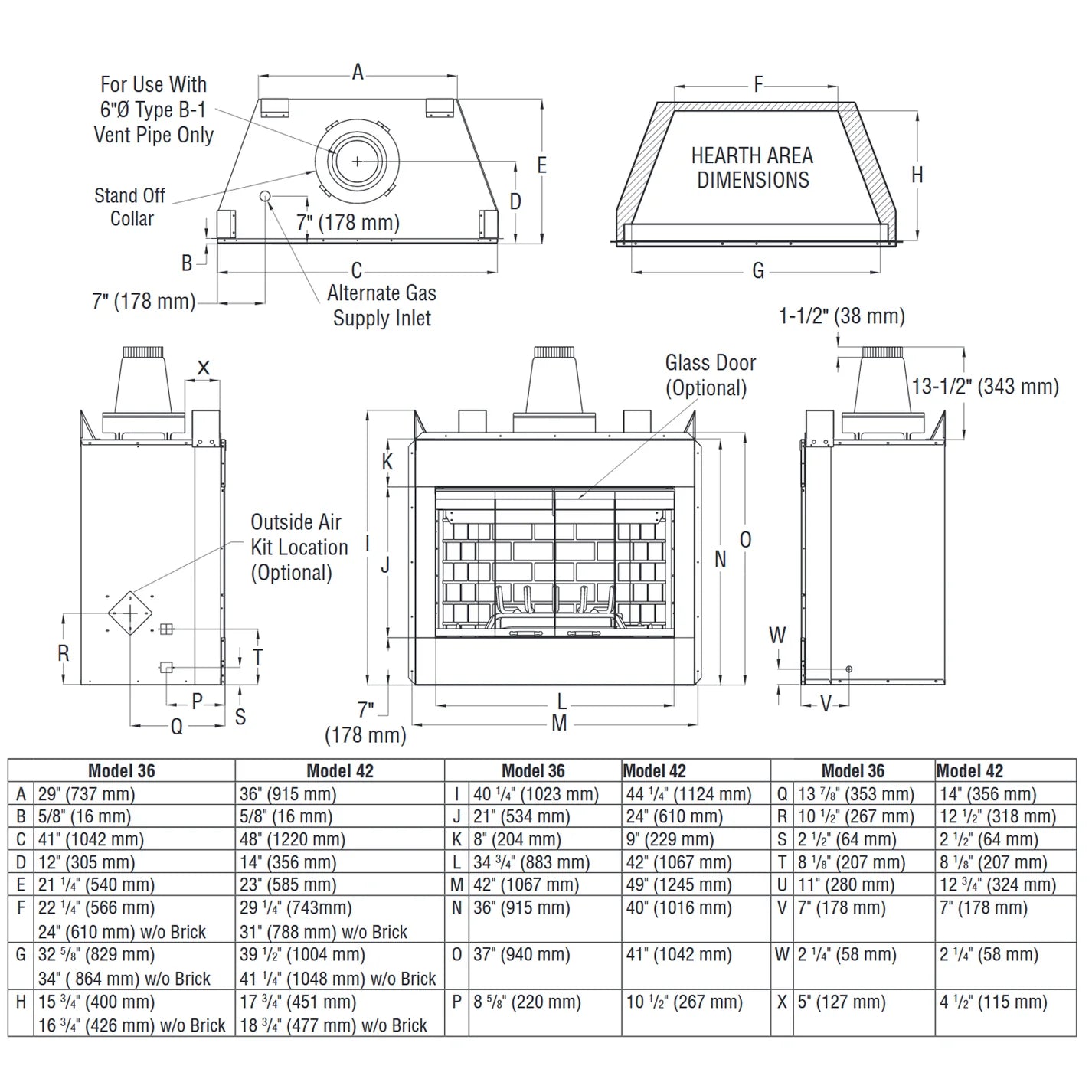 Superior 36 Inch B-Vent Radiant Gas Fireplace - BRT4336