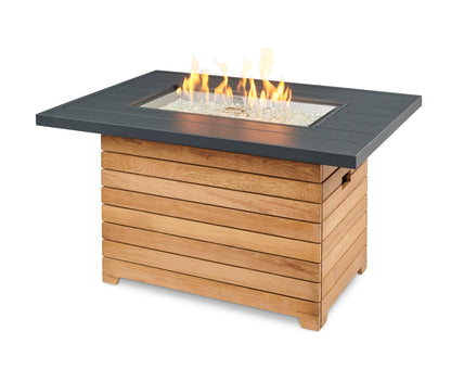 The Outdoor GreatRoom Company Darien 42-Inch Rectangular Propane Gas Fire Pit Table with Aluminum Top and 24-Inch Crystal Fire Burner - DAR-1224-K