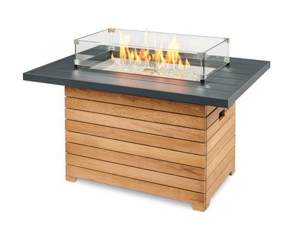 The Outdoor GreatRoom Company Darien 42-Inch Rectangular Propane Gas Fire Pit Table with Aluminum Top and 24-Inch Crystal Fire Burner - DAR-1224-K