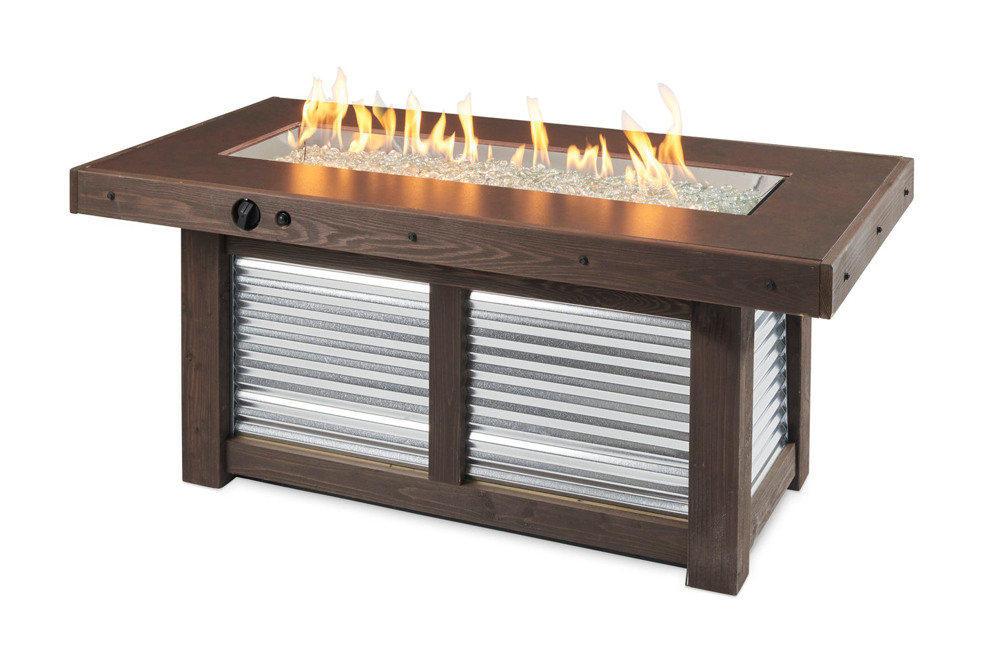 The Outdoor GreatRoom Company Denali Brew 56-Inch Linear Propane Gas Fire Pit Table with 42-Inch Crystal Fire Burner - DENBR-1242