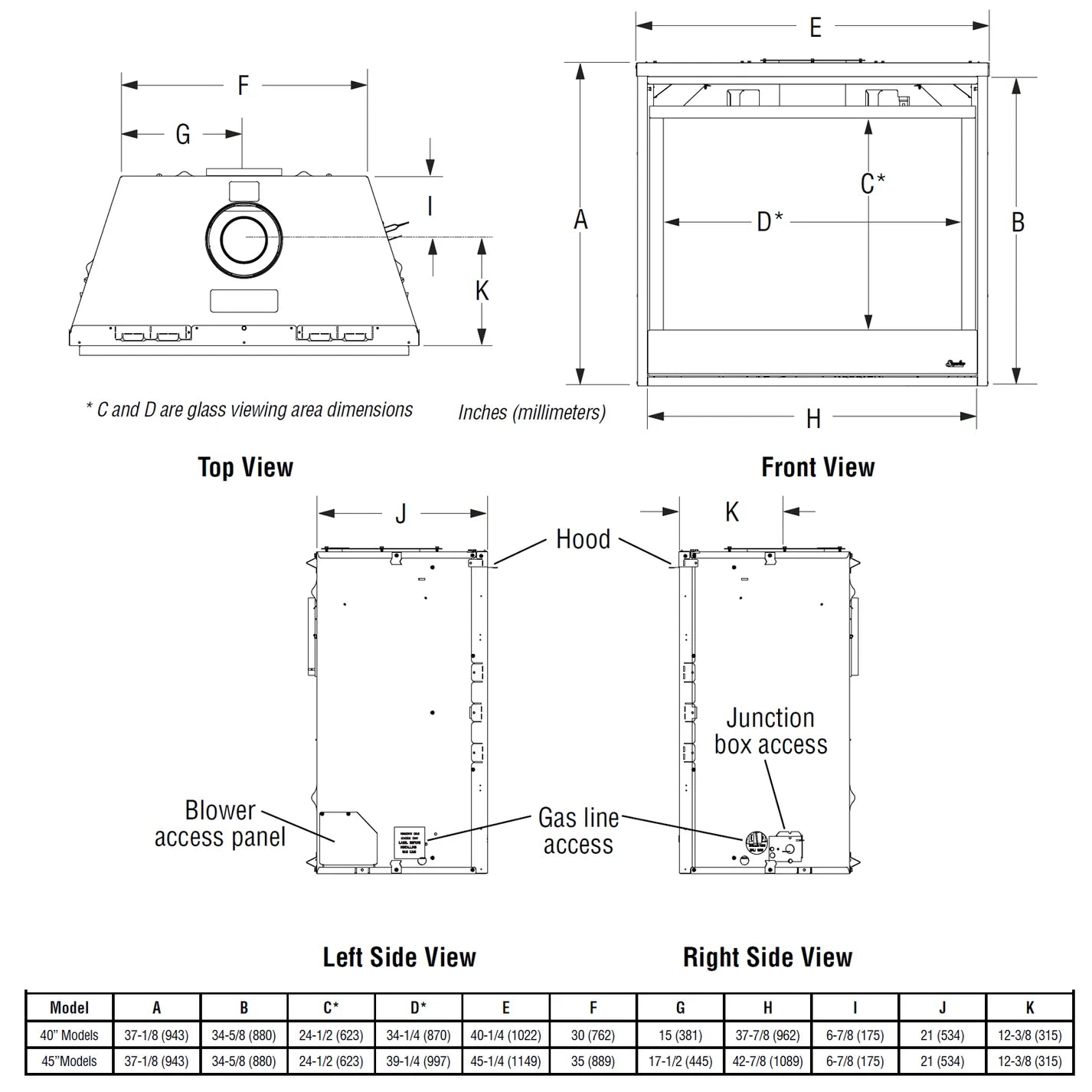 Superior 45 Inch Direct Vent Traditional Gas Fireplace - DRT4045