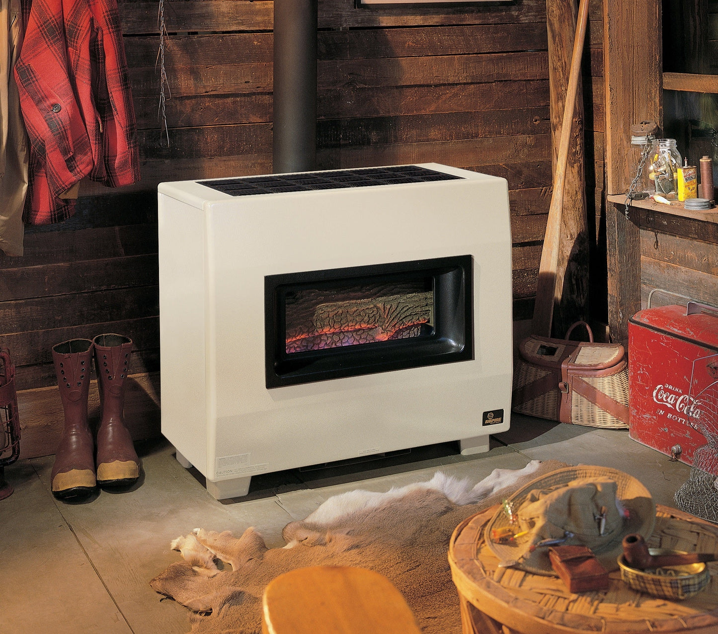 Empire Room Heater, Visual Flame, Hydraulic Thermostat, Standing Pilot w/Blower Installed, 65,000 Btu