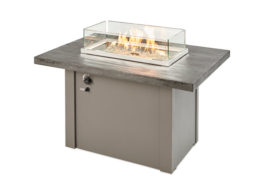 The Outdoor GreatRoom Company Havenwood 44-Inch Rectangular Gas Fire Pit Table with Stone Grey Everblend Top and 24-Inch Crystal Fire Burner - Grey - HVGG-1224-K