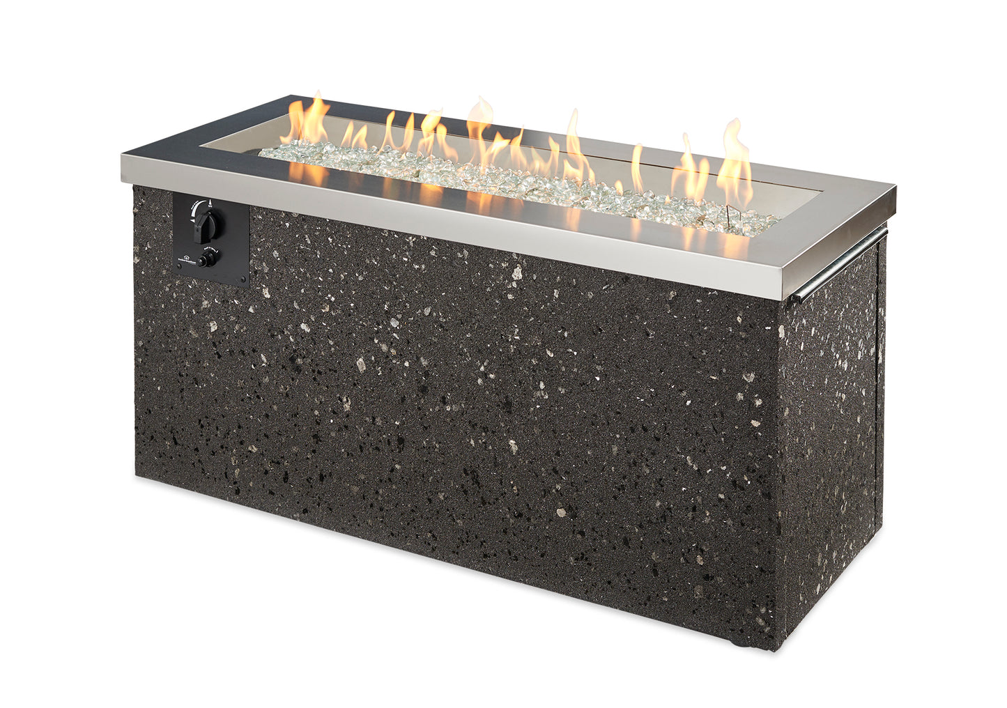 The Outdoor GreatRoom Company Key Largo 54-Inch Linear Gas Fire Pit Table with 42-Inch Crystal Fire Burner - Stainless Steel - KL-1242-SS