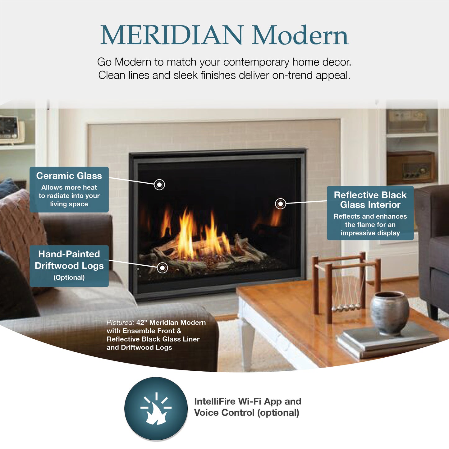 Majestic 36 Meridian Modern Gas Fireplace with IntelliFire Touch Ignition - MER36MN