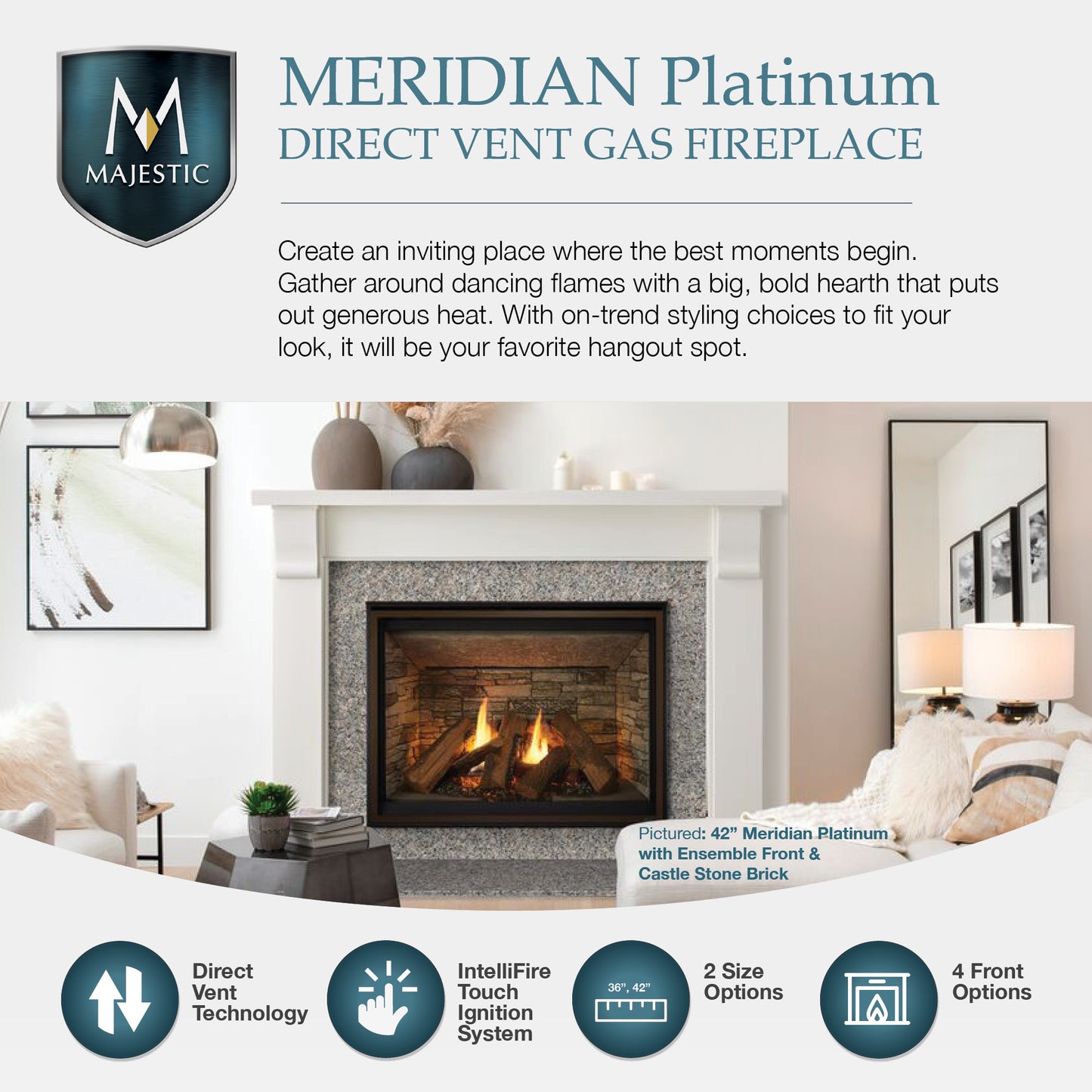 Majestic Meridian Platinum 42 Direct Vent Gas Fireplace - MERIDPLA42