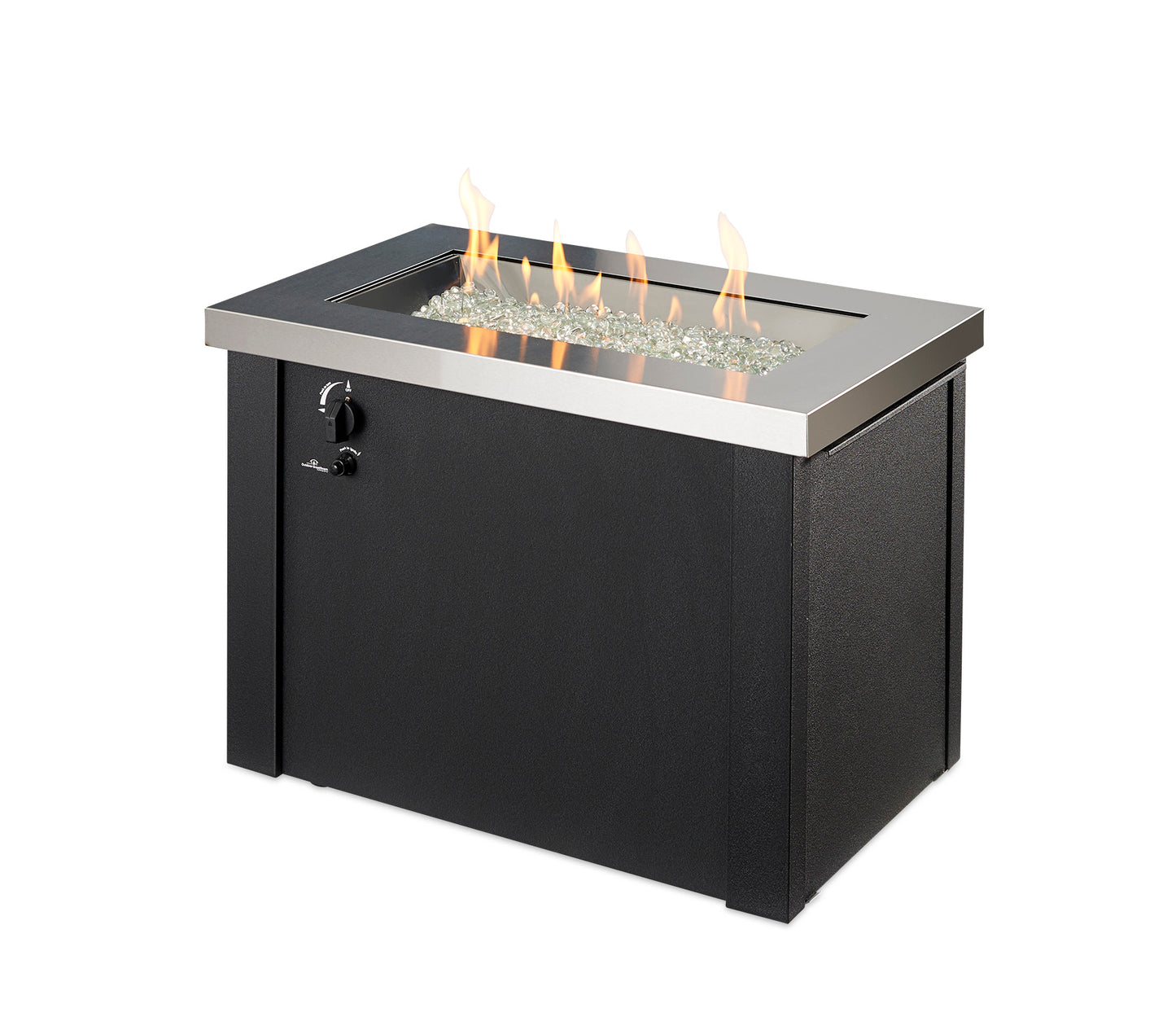 The Outdoor GreatRoom Company Providence 32-Inch Rectangular Propane Gas Fire Pit Table with 24-Inch Crystal Fire Burner - Stainless Steel - PROV-1224-SS