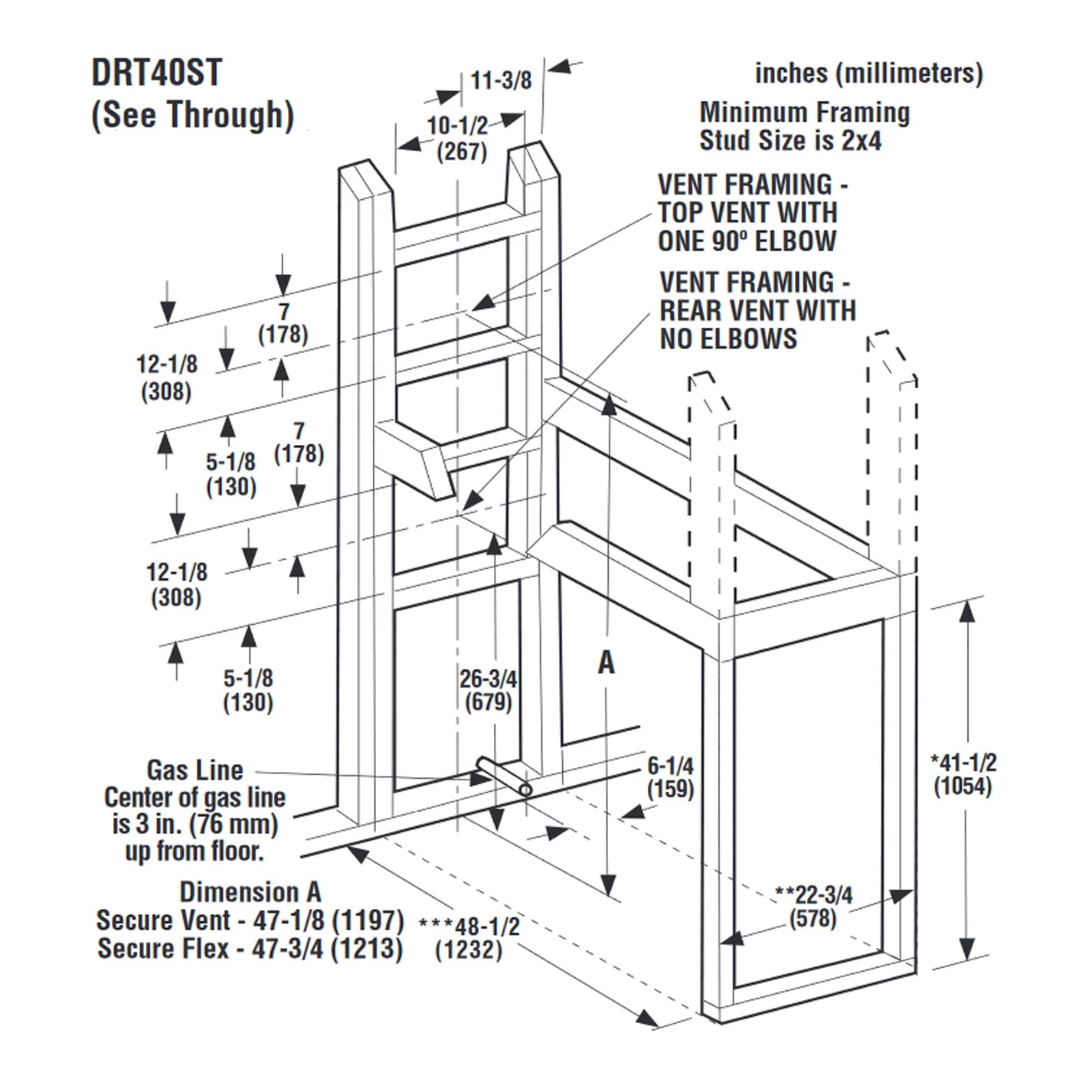 Superior 40 Inch Direct Vent Traditional See-Thru Gas Fireplace - DRT40ST