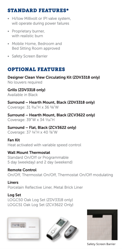 Kingsman 36" Zero Clearance Direct Vent Gas Fireplace - ZCV3622