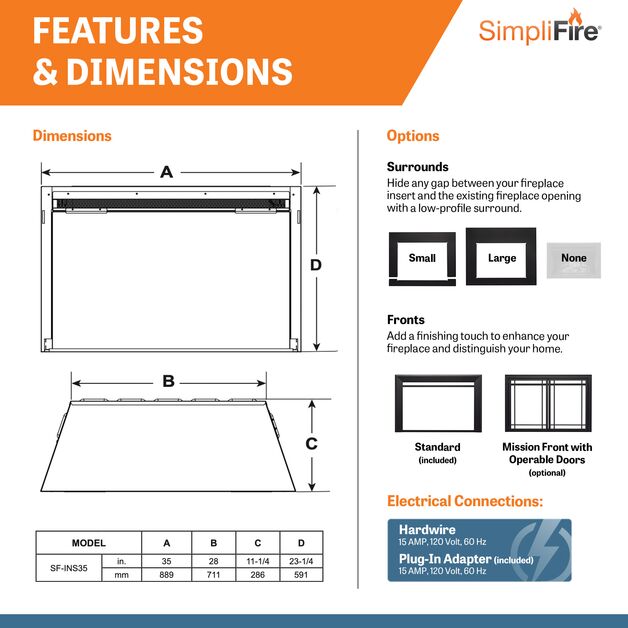 Simplifire 35" Electric Insert SF-INS35