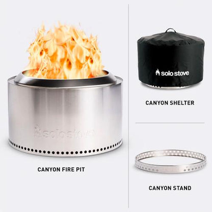 Solo Stove Canyon Smokeless Fire Pit Bundle In Stainless Steel - SSCYN-SD-2-SHELTER