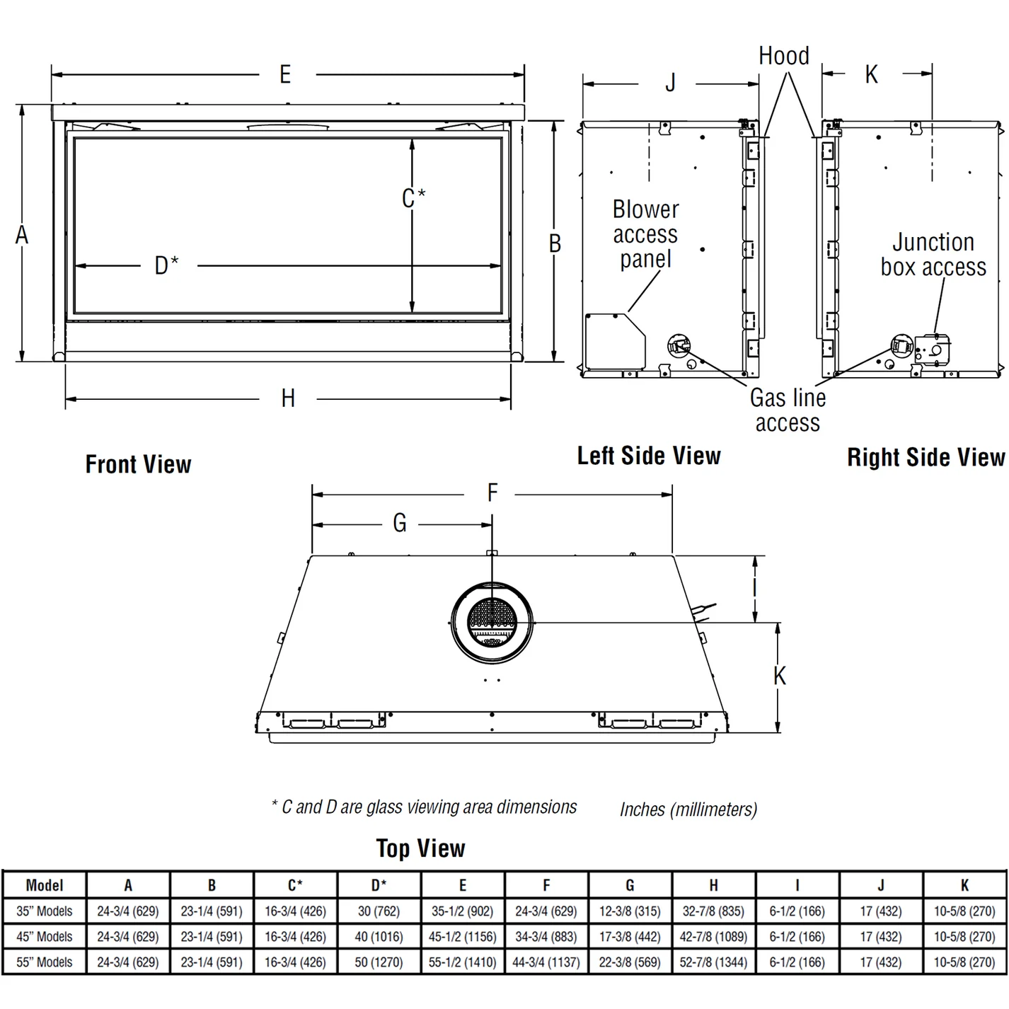 Superior 55 Inch Contemporary Linear Direct Vent Gas Fireplace - DRL2055