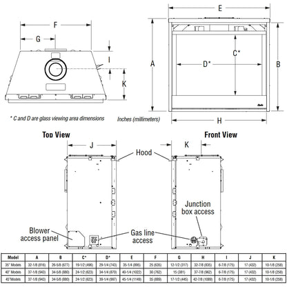 Superior 45 Inch Direct Vent Traditional Gas Fireplace - DRT3045