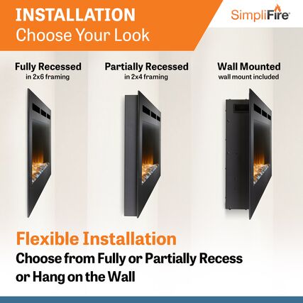 SimpliFire Allusion 50 inch Platinum Electric Fireplaces - SF-ALLP50-BK