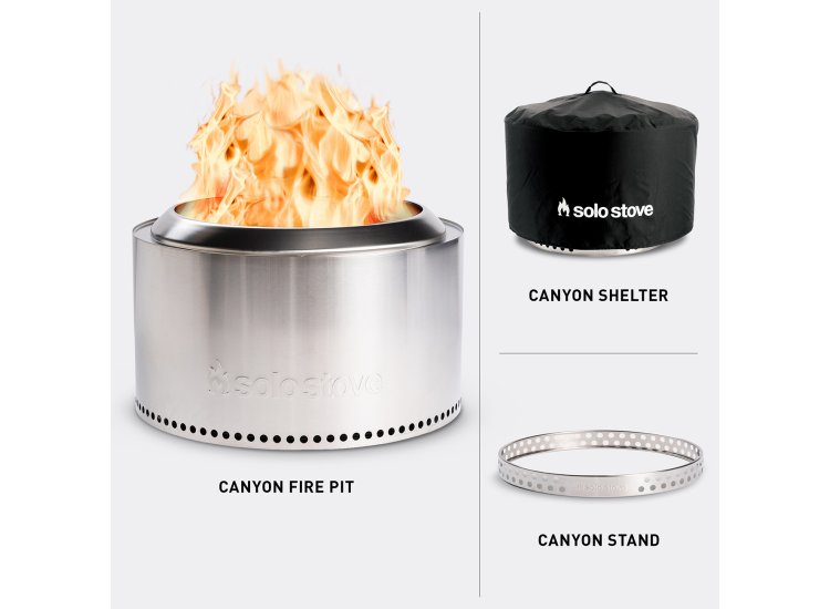 Solo Stove Canyon Smokeless Fire Pit Bundle In Stainless Steel - SSCYN-SD-2-SHELTER