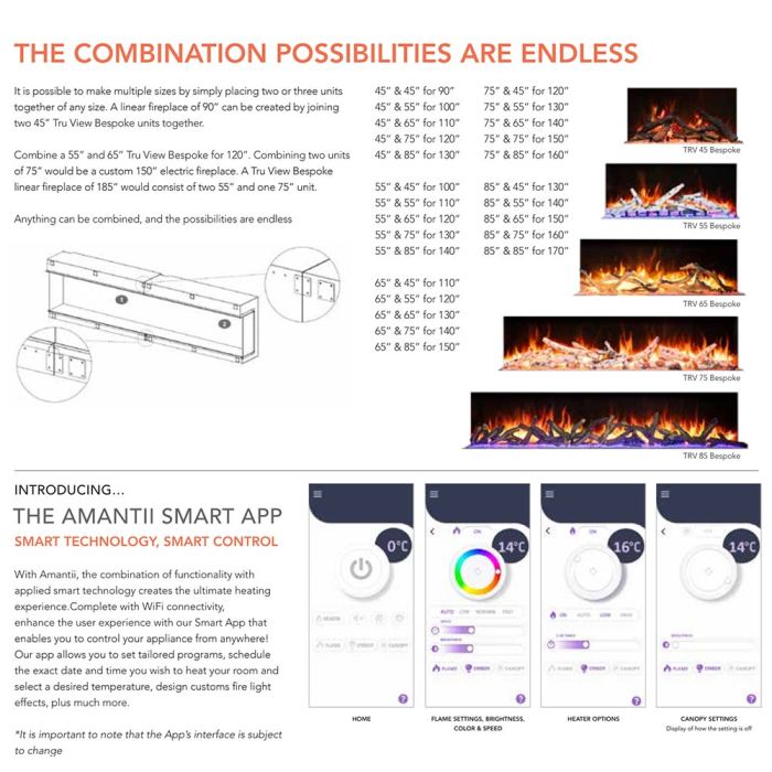 Amantii Tru View Extra Tall Smart Electric 3 Sided Fireplace