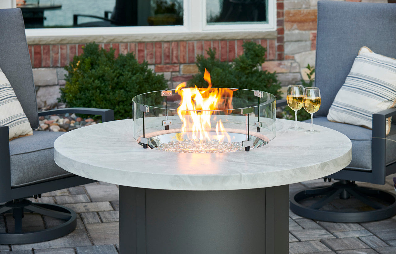 The Outdoor GreatRoom Company Beacon 48-Inch Round Propane Gas Fire Pit Table with 20-Inch Crystal Fire Burner - White Onyx - BC-20-WO