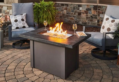 The Outdoor GreatRoom Company Havenwood 44-Inch Rectangular Gas Fire Pit Table with Stone Grey Everblend Top and 24-Inch Crystal Fire Burner - Grey - HVGG-1224-K