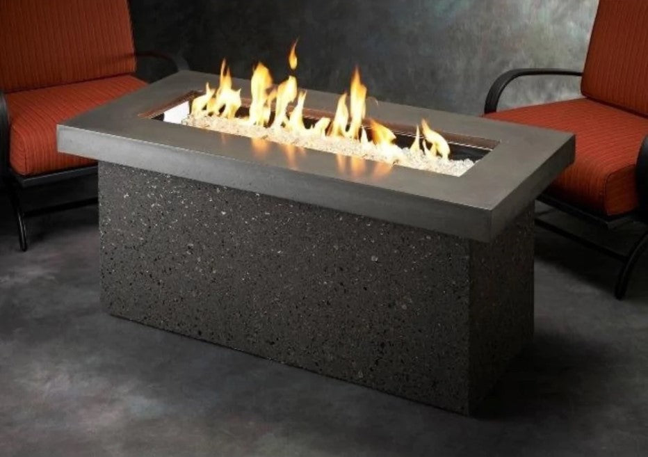 The Outdoor GreatRoom Company Key Largo 54-Inch Linear Propane Gas Fire Pit Table with 42-Inch Crystal Fire Burner - Midnight Mist - KL-1242-MM