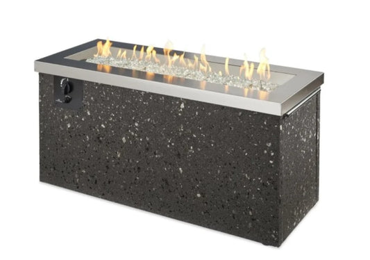 The Outdoor GreatRoom Company Key Largo 54-Inch Linear Gas Fire Pit Table with 42-Inch Crystal Fire Burner - Stainless Steel - KL-1242-SS