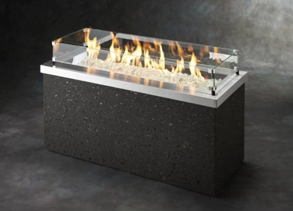 The Outdoor GreatRoom Company Key Largo 54-Inch Linear Gas Fire Pit Table with 42-Inch Crystal Fire Burner - Stainless Steel - KL-1242-SS