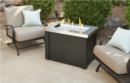 The Outdoor GreatRoom Company Providence 32-Inch Rectangular Propane Gas Fire Pit Table with 24-Inch Crystal Fire Burner - Stainless Steel - PROV-1224-SS