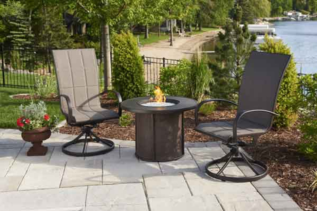 The Outdoor GreatRoom Company Stonefire 31-Inch Round Natural Gas Fire Pit Table with 20-Inch Crystal Fire Burner - Brown - Ships As Propane With Conversion Fittings - SF-32-K