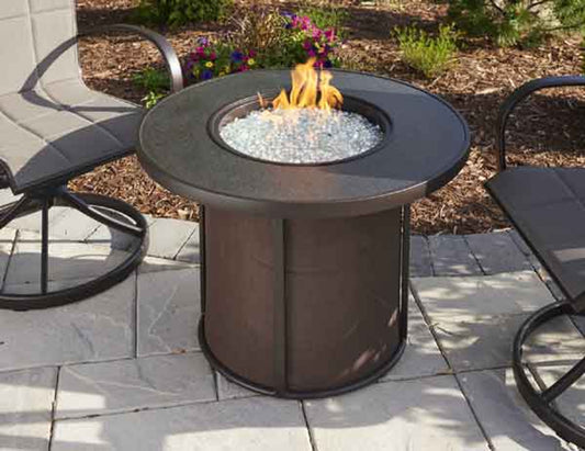 The Outdoor GreatRoom Company Stonefire 31-Inch Round Natural Gas Fire Pit Table with 20-Inch Crystal Fire Burner - Brown - Ships As Propane With Conversion Fittings - SF-32-K