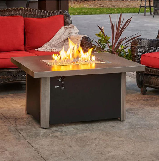The Outdoor GreatRoom Company Caden 44-Inch Rectangular Gas Fire Pit Table with 24-Inch Crystal Fire Burner - CAD-1224
