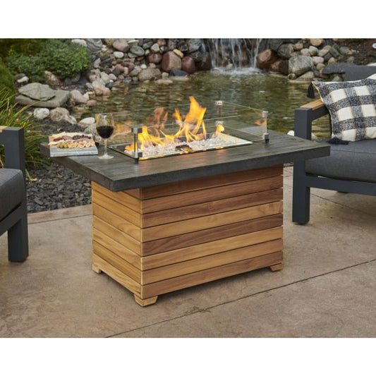 The Outdoor GreatRoom Company Darien 42-Inch Rectangular Propane Gas Fire Pit Table with Aluminum Top and 24-Inch Crystal Fire Burner - DAR-1224-K