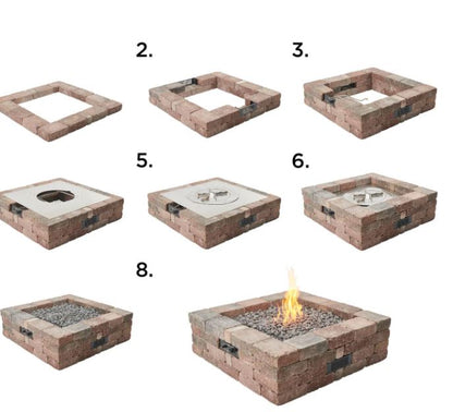 The Outdoor GreatRoom Bronson Block 51-Inch Square Propane Gas Fire Pit Kit with 42-Inch Crystal Fire Burner - BRON5151-K