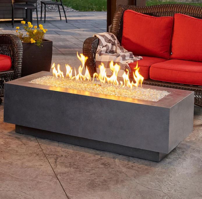 The Outdoor GreatRoom Company Cove 54-Inch Linear Propane Gas Fire Pit Table with 42-Inch Crystal Fire Burner - Midnight Mist - CV-54MM