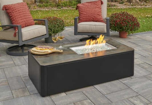 The Outdoor GreatRoom Company Kinney 55-Inch Rectangular Natural Gas Fire Pit Table with 24-Inch Crystal Fire Burner - Ships As Propane With Conversion Fittings - KN-1224