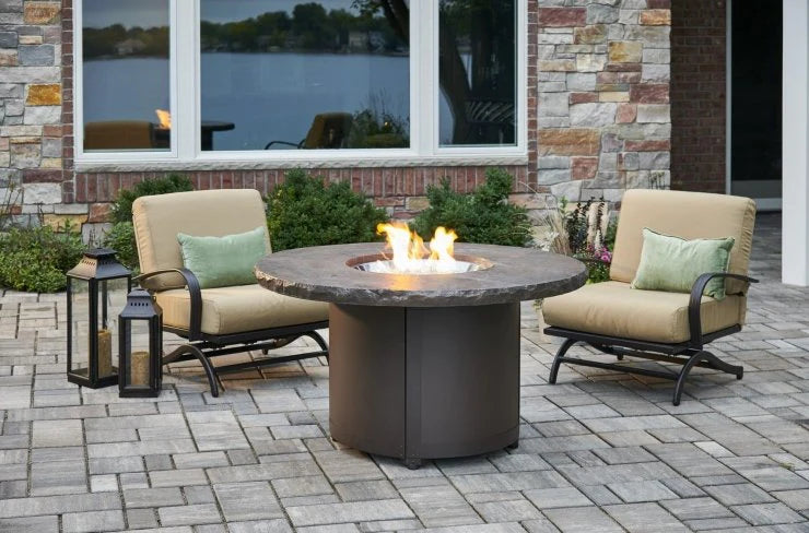 The Outdoor GreatRoom Company Beacon 48-Inch Round Gas Fire Pit Table with 20-Inch Crystal Fire Burner - Marbleized Noche - BC-20-MNB