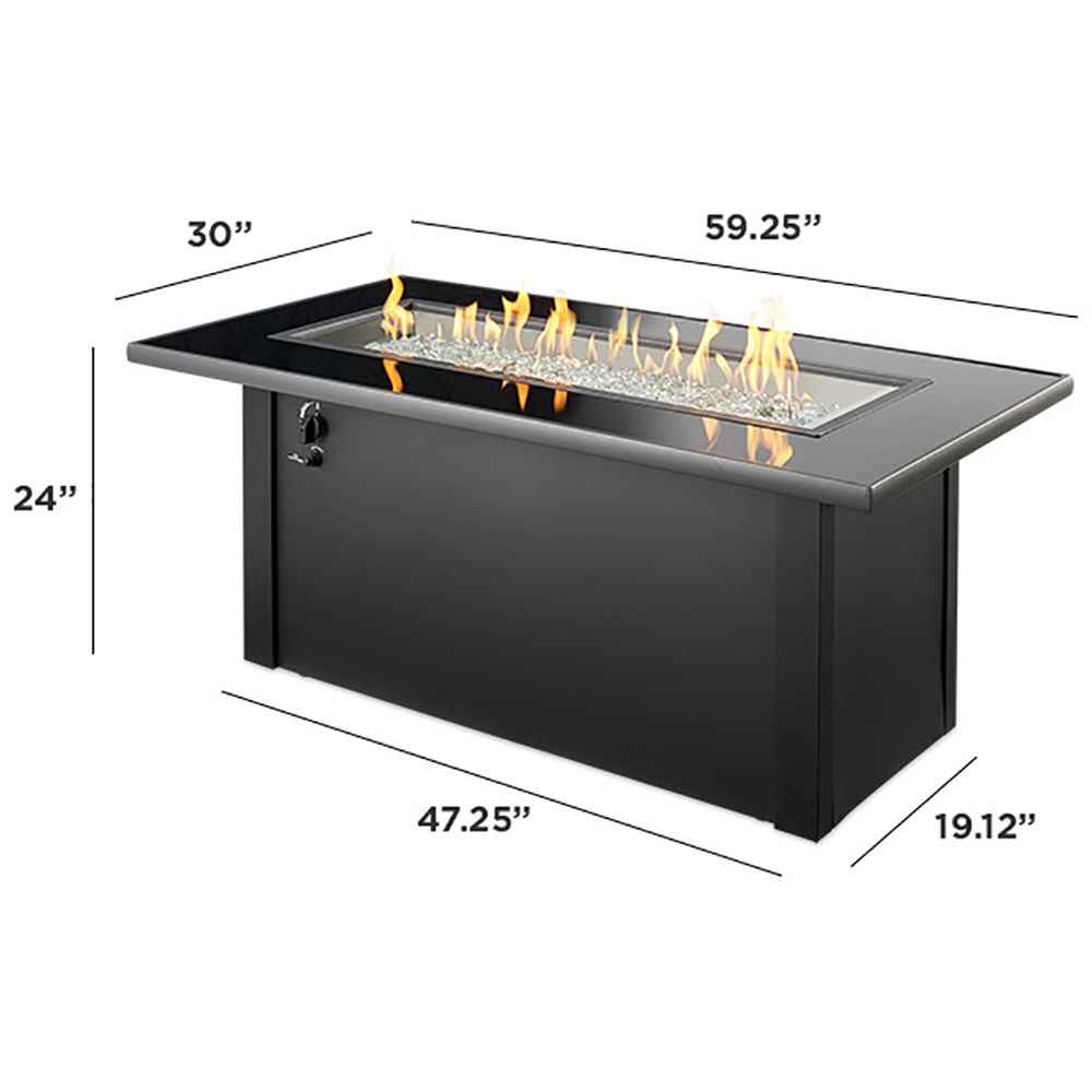 The Outdoor GreatRoom Company Monte Carlo 59-Inch Linear Gas Fire Pit Table with 42-Inch Crystal Fire Burner- Black - MCR-1242-BLK-K