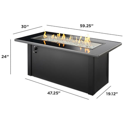 The Outdoor GreatRoom Company Monte Carlo 59-Inch Linear Gas Fire Pit Table with 42-Inch Crystal Fire Burner- Black - MCR-1242-BLK-K