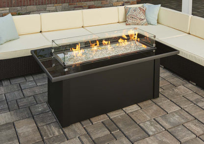 The Outdoor GreatRoom Company Monte Carlo 59-Inch Linear Gas Fire Pit Table with 42-Inch Crystal Fire Burner- Black - MCR-1242-BLK-K