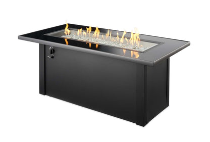 The Outdoor GreatRoom Company Monte Carlo 59-Inch Linear Gas Fire Pit Table with 42-Inch Crystal Fire Burner- Black - MCR-1242-BLK-K