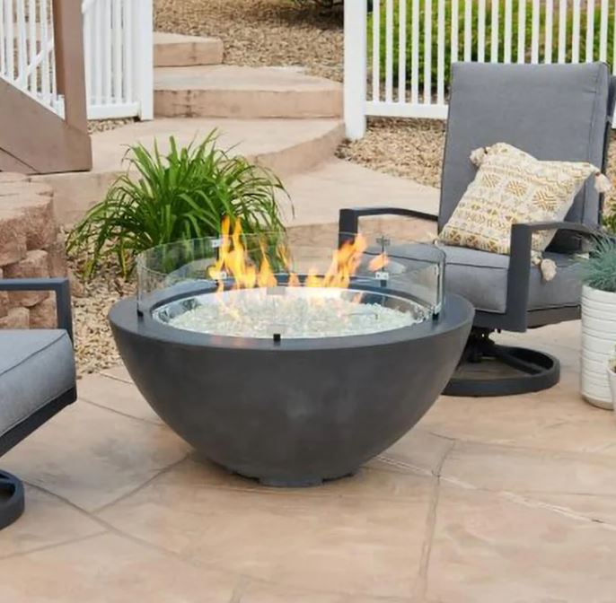 The Outdoor GreatRoom Company Cove Edge 42-Inch Round Midnight Mist Gas Fire Pit Bowl with 30-Inch Crystal Fire Burner - CV-30EMM