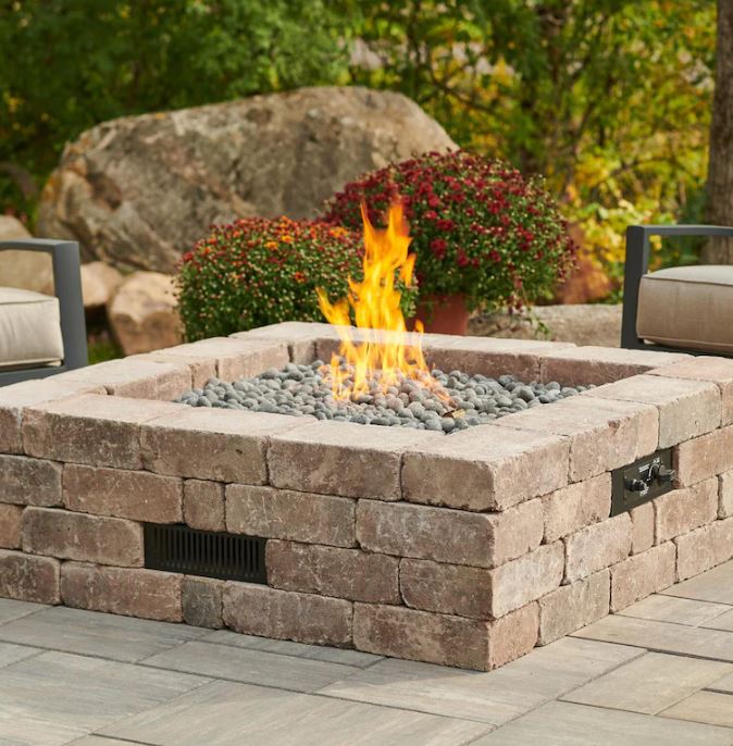 The Outdoor GreatRoom Bronson Block 51-Inch Square Propane Gas Fire Pit Kit with 42-Inch Crystal Fire Burner - BRON5151-K