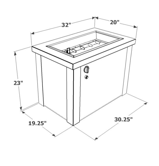 The Outdoor GreatRoom Company Providence 32-Inch Rectangular Propane Gas Fire Pit Table with 24-Inch Crystal Fire Burner - Stainless Steel - PROV-1224-SS