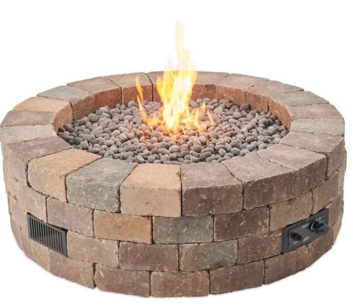 The Outdoor GreatRoom Bronson Block 52-Inch Round Fire Pit Kit with 42-Inch Crystal Fire Burner - BRON52-K