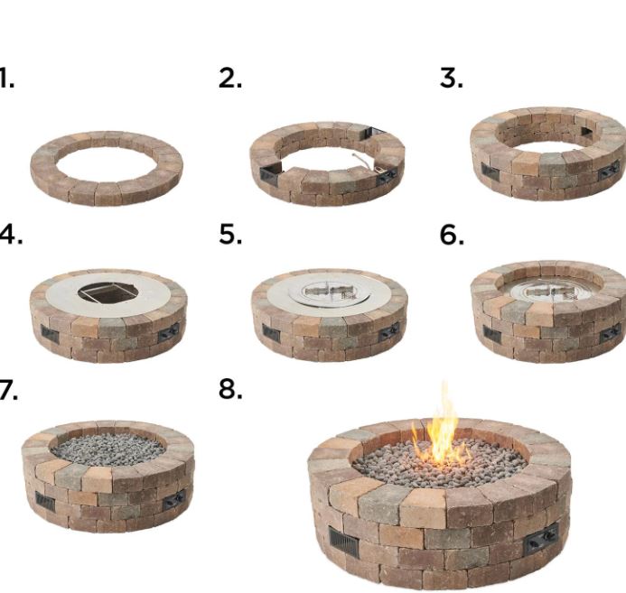 The Outdoor GreatRoom Bronson Block 52-Inch Round Fire Pit Kit with 42-Inch Crystal Fire Burner - BRON52-K