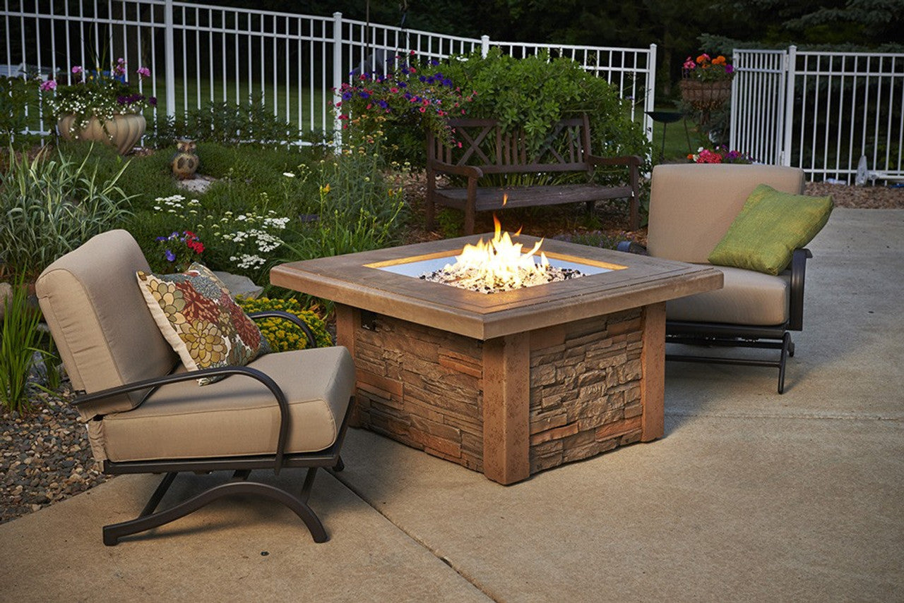 The Outdoor GreatRoom Company Sierra 43-Inch Square Propane Gas Fire Pit Table with 24-Inch Crystal Fire Burner - Mocha - SIERRA-2424-M-K